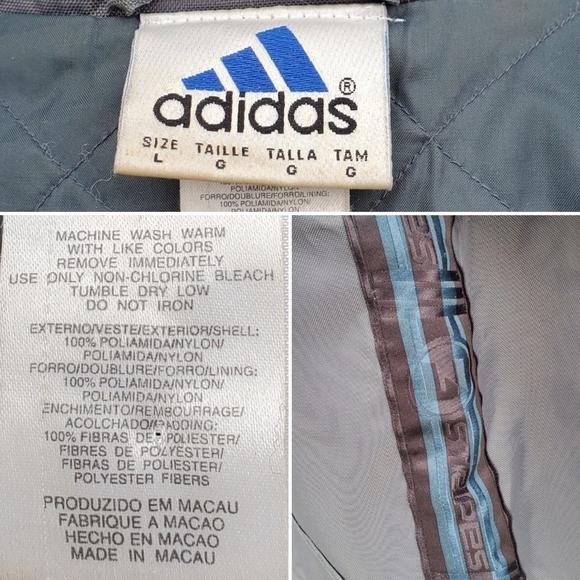 Vintage 90s y2k Adidas Logo Gray Varsity Stripes Oversized Puffer Jacket Lg - Picture 3 of 5